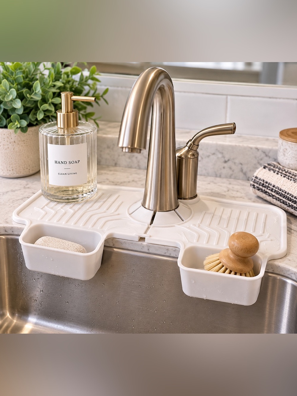 Faucet Mat Silicone Sink Splash Guard Draining Tray White